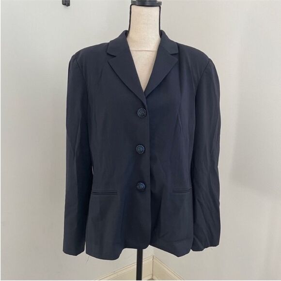 Talbots Tailored Fit Blazer Jacket 16 Plus Navy Blue Classic Dark Academia Coat - Picture 1 of 8